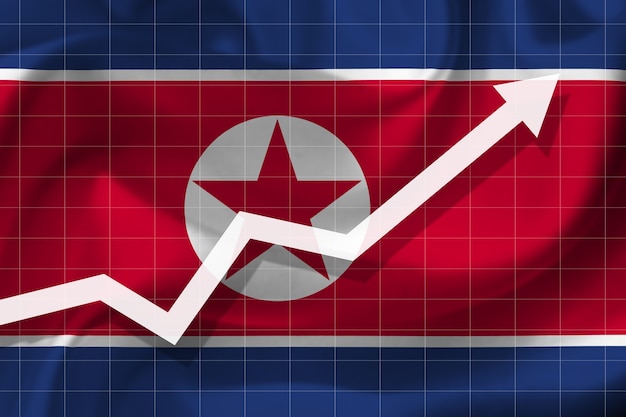 White arrow growth up on the background of the flag of the North Korea