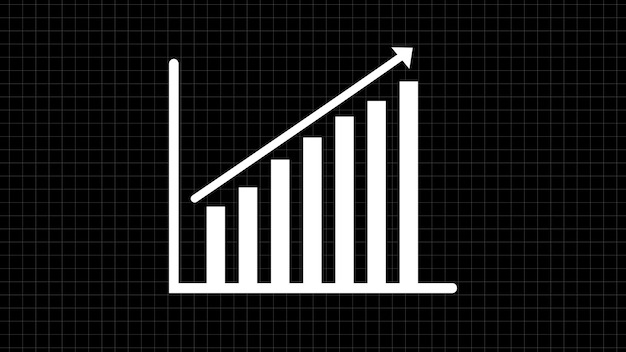 White ascending bar graph on a black grid background