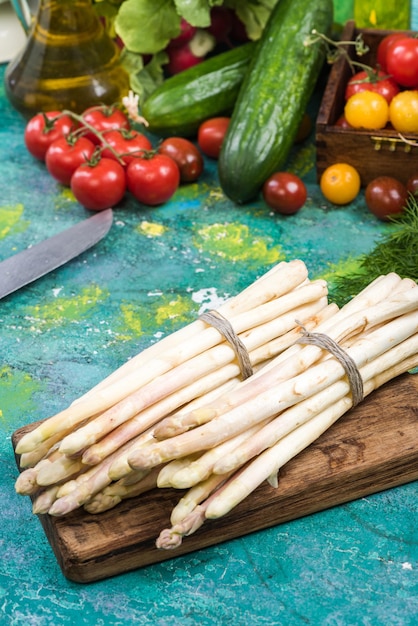 White asparagus on kitchen table spring season