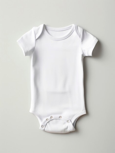 Photo white baby bodysuit on gray background mockup for design