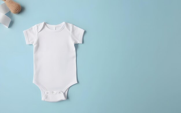 A white baby bodysuit with a white top on a blue background.