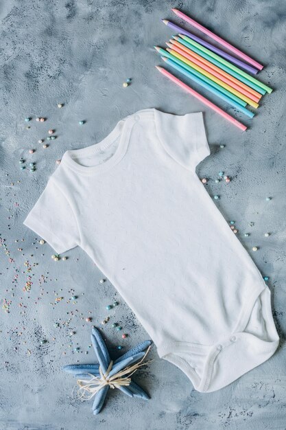 white baby clothes, newborn baby costume mockup