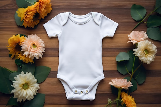 Photo white baby mock up jumpsuit