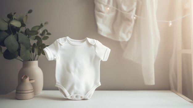 White baby sleeve bodysuit mockup Illustration AI GenerativexA