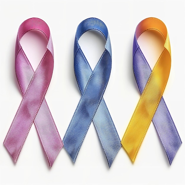 Photo white backdrop adorned with vibrant ribbons symbolizing world cancer day