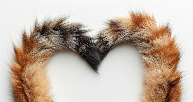 On a white backdrop the fluffy tails of two cats merge together to form a heart space Generative AI