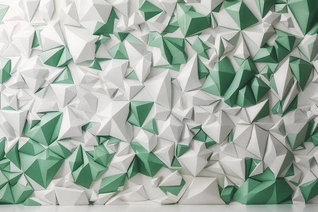 White backdrop with green polygonal pattern