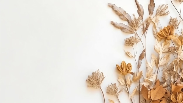 A white backdrop with some dried plants glued on it to improve the aesthetics of the top aspect of the pape GENERATE AI