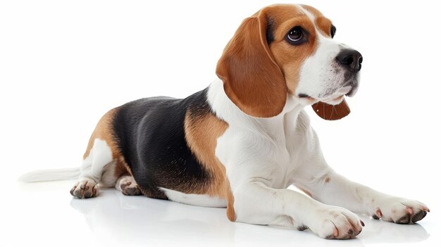 Photo on a white background a beautiful beagle dog is isolated