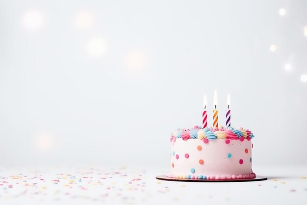 white background birthday cake banner with blank space for text