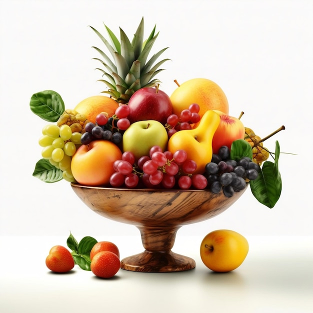 White Background Bowl of Fruit on Table AI