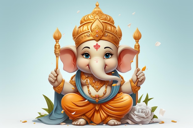 White background cartoon of Lord Ganesha