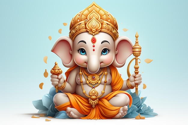 White background cartoon of Lord Ganesha