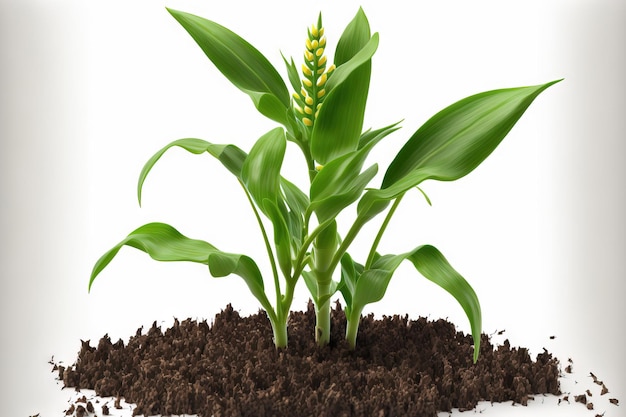 On a white background corn seedlings grow well in good soil