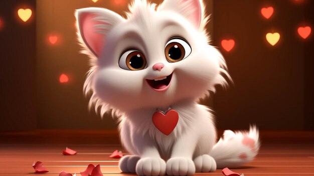 Foto sfondo bianco un gatto bianco carino che tiene in mano il grande cuore rosso di valentine39