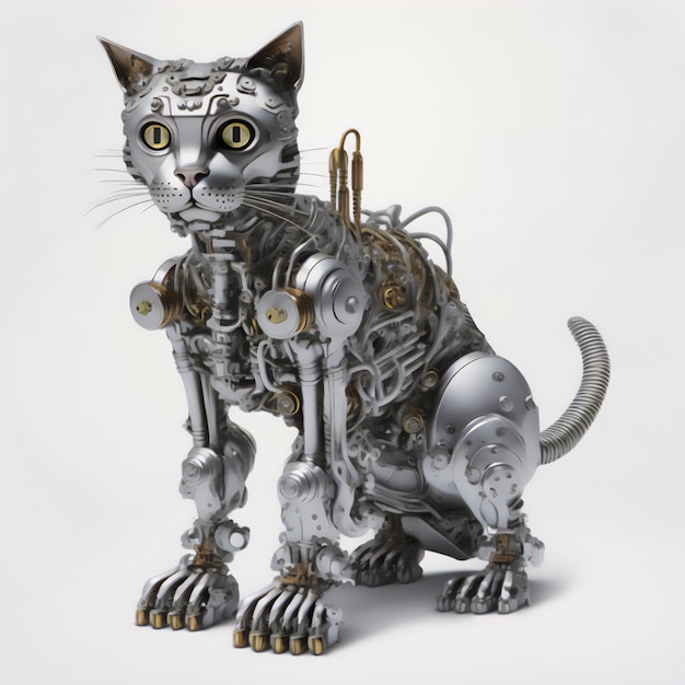 Photo white background enhances the details of the robot cat illustration
