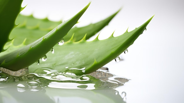 A white background features aloe vera plant with aloe vera gel Generative AI