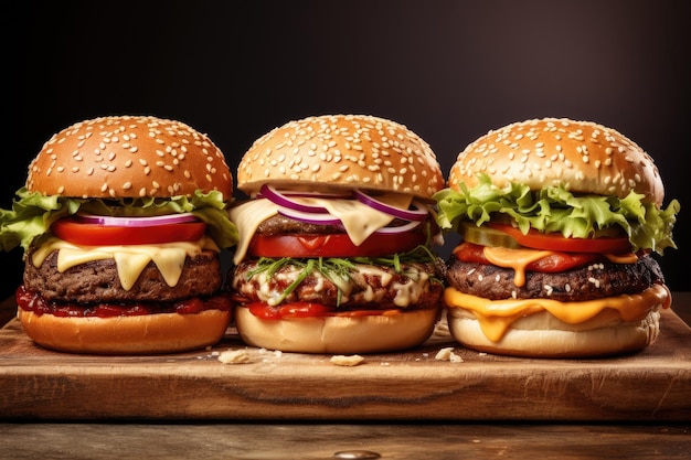 Фотография еды на белом фоне: изысканные гамбургеры в стиле фаст-фуд. Снимки сэндвичей на столе.