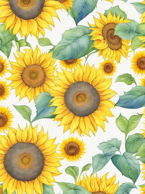 white background full of sunflower illustration