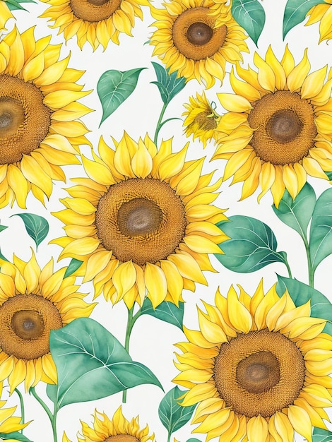 white background full of sunflower illustration