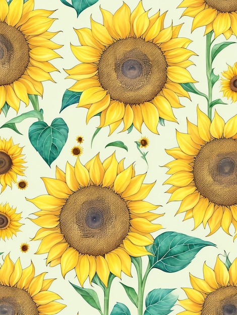 white background full of sunflower illustration