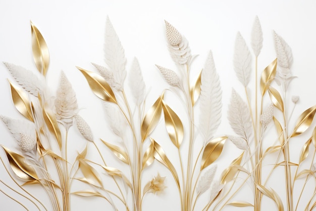 white background and golden plants