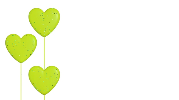 White background and green hearts