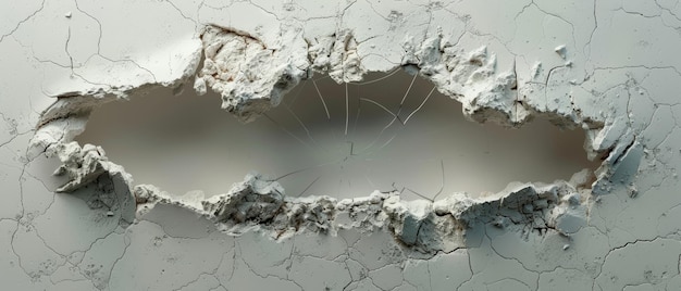 白い背景は3Dレンダリングで壁の破れた穴を模しています