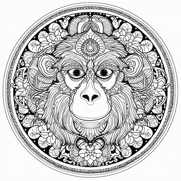 White background Mandala pattern monkey sticker art AI generated