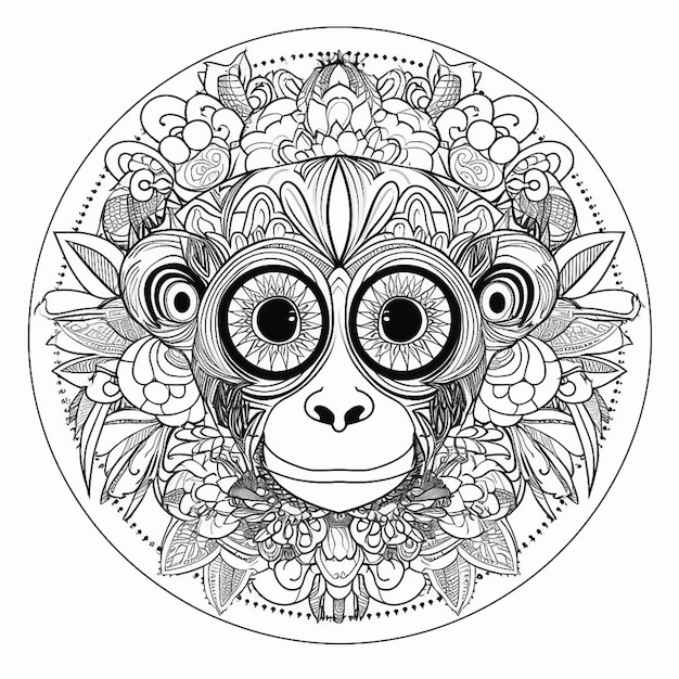 White background Mandala pattern monkey sticker art AI generated