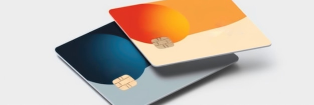 White background mockup colorful credit cards with chips digital innovation