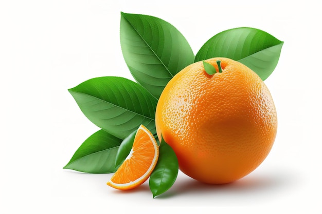 On a white background orange fruits and leaves are present The clipping path is in the file