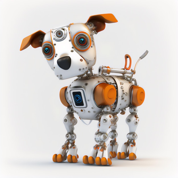 Photo a white background sets off the illustration of a robot puppy in a sitting pose