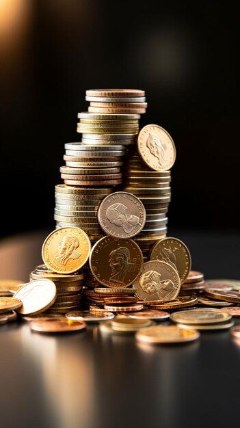 White background showcases global economy with a prominent pile of coins Vertical Mobile Wallpaper