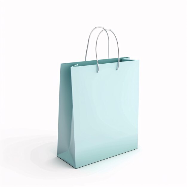 Photo white background shows a blue paper shopping bag