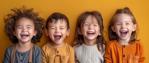 Photo on a white background small kids are laughing