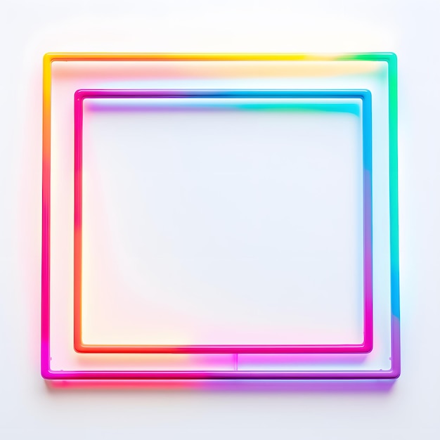 Photo white background square frame neon picture frame blank empty for background pretty backdrop