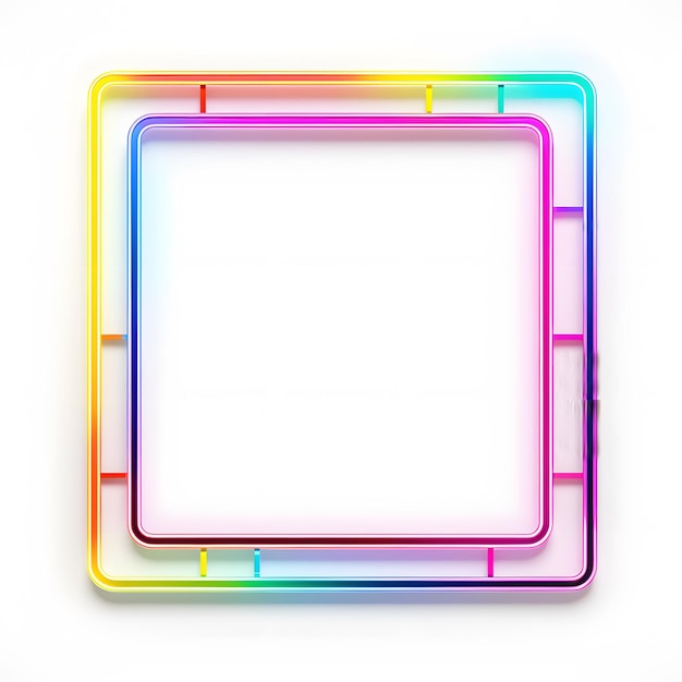 white background square frame neon picture frame blank empty for background pretty backdrop