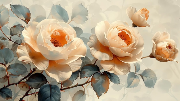 On a white background there are three white roses