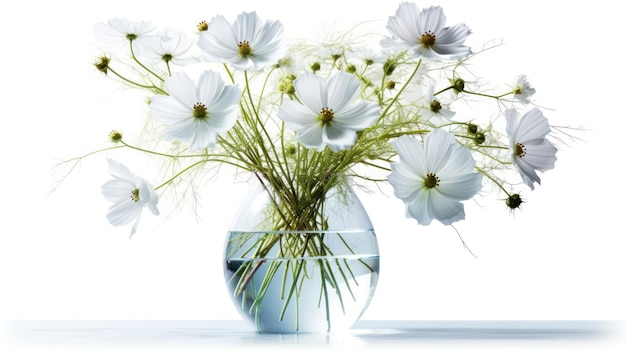 white background vase with daisies HD 8K wallpaper Stock Photographic Image