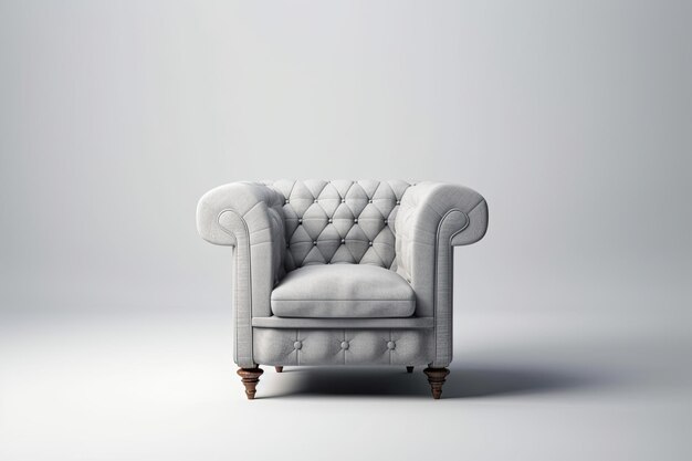 On a white background a vintage tufted armchair is isolated digital representation