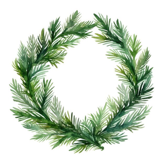 White Background Watercolor Pine Tree Wreath A Vector Illustration