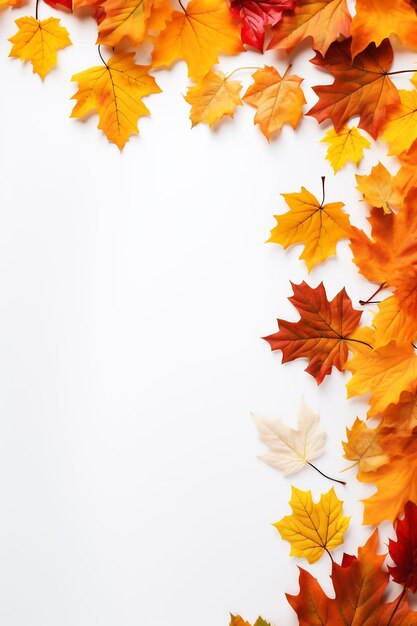 A white background with autumn leaves on it