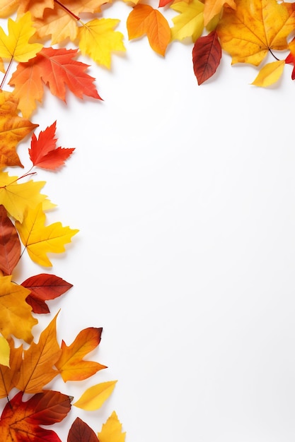 A white background with autumn leaves on it