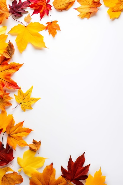 a white background with autumn leaves on it