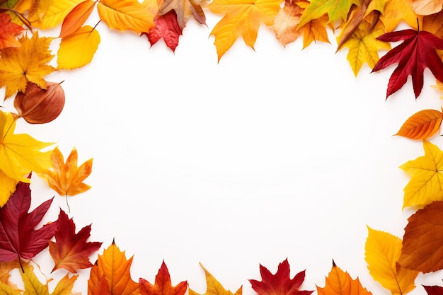 A white background with autumn leaves on it