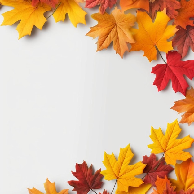 A white background with autumn leaves on it