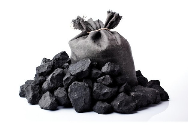 White background with bag of coal