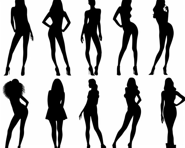 Photo white background with beautiful silhouette of a fashion girl