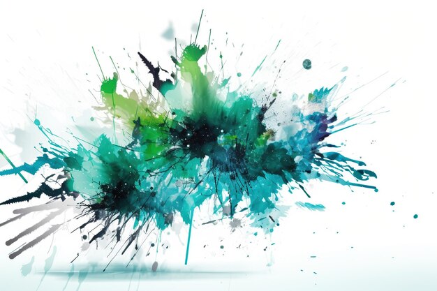 White background with blue and green splatter brush strokes